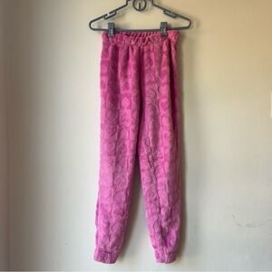 No Boundaries Pink Plush Jogger Pants S Heart Print Lounge Fuzzy Cozy Sweatpants